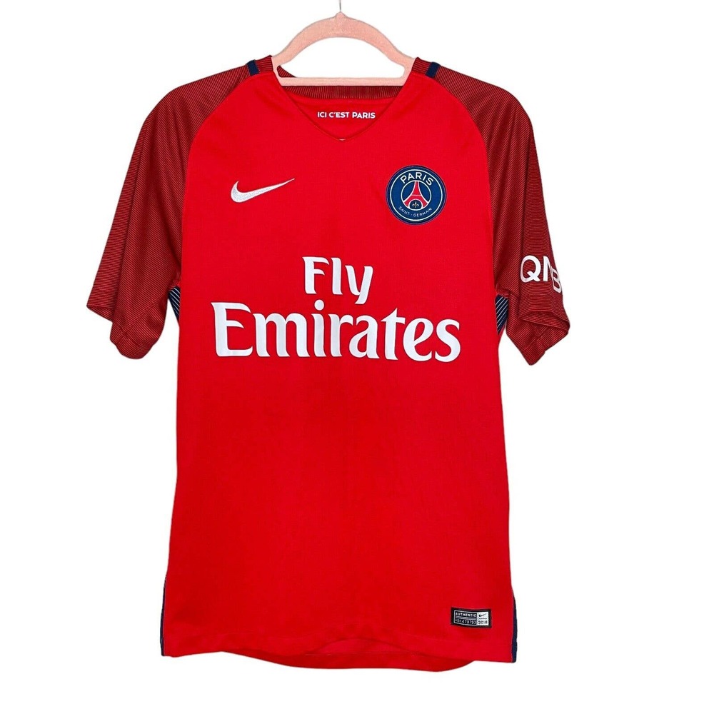 Nike Small Mens Red V Neck Fly Emirates Paris Saint Germain Soccer Jersey